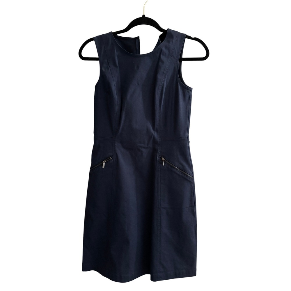 Theory Women Navy Blue Sleeveless Zip Pocket Sheath Dress Size 4